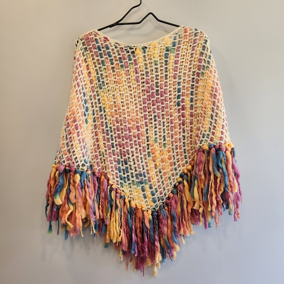 Desire Missy Knit Cape Poncho Rainbow Fringe - Picture 4 of 5